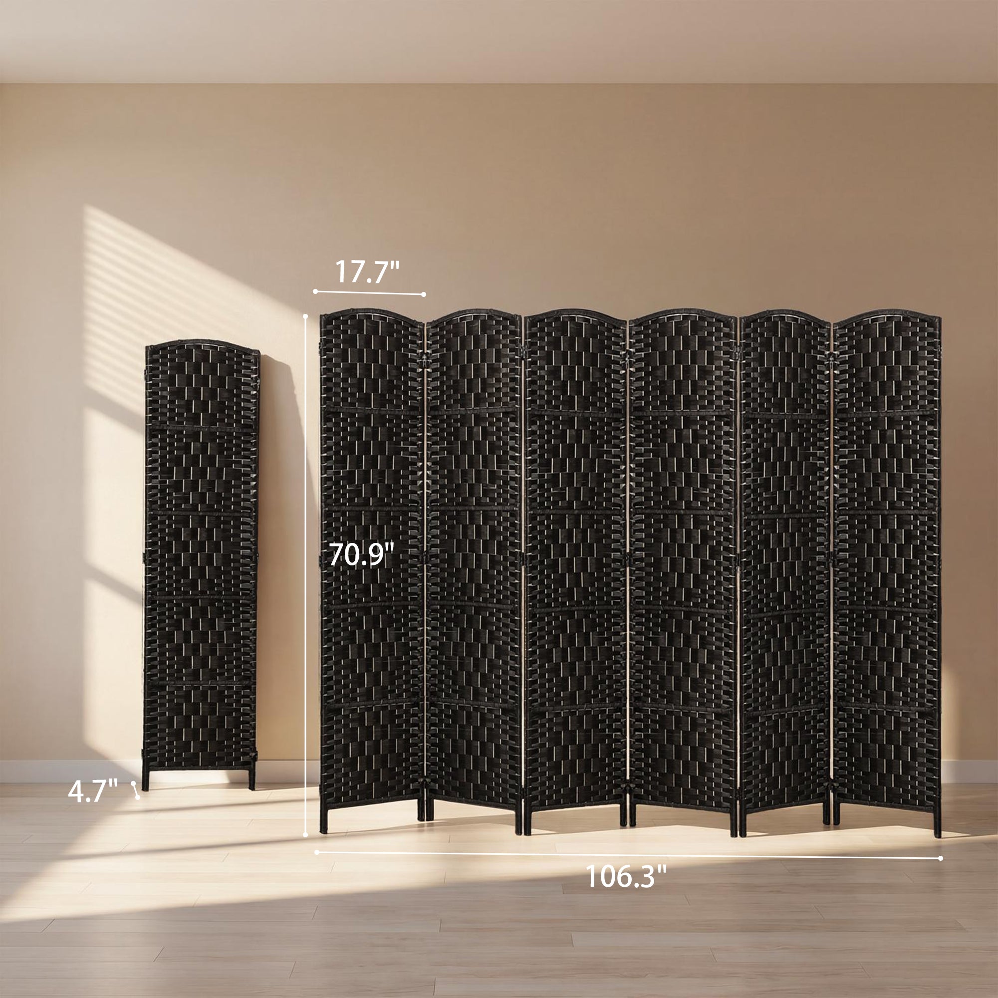 Room Divider, 6 Panel Folding Privacy Screen, 6FT Tall Portable Weave Partition Wall Divider for Bedroom, Coffee