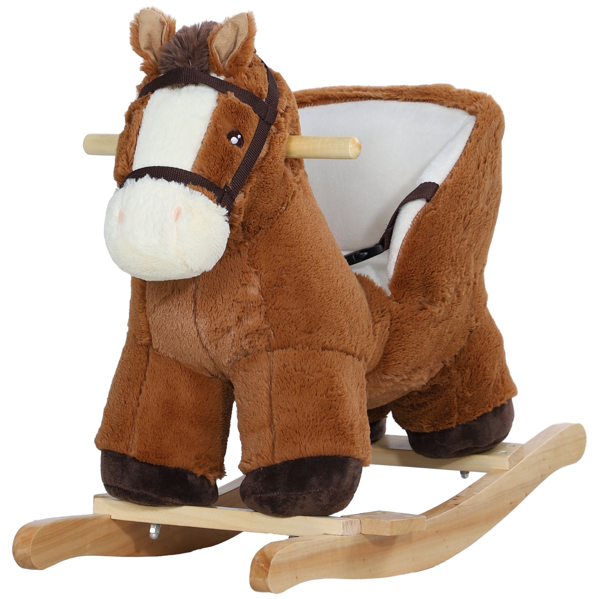 Baby Rocking Horse, Kids Ride-on with Sound, Wooden Base & Safety Belt for Ages 18-36 Months, Brown