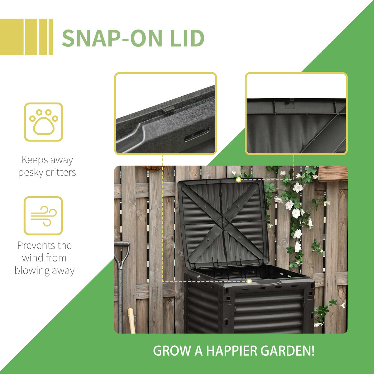 Garden Compost Bin 80 Gallon Outdoor Large Capacity Composter Fast Create Fertile Soil Aerating Box, Black