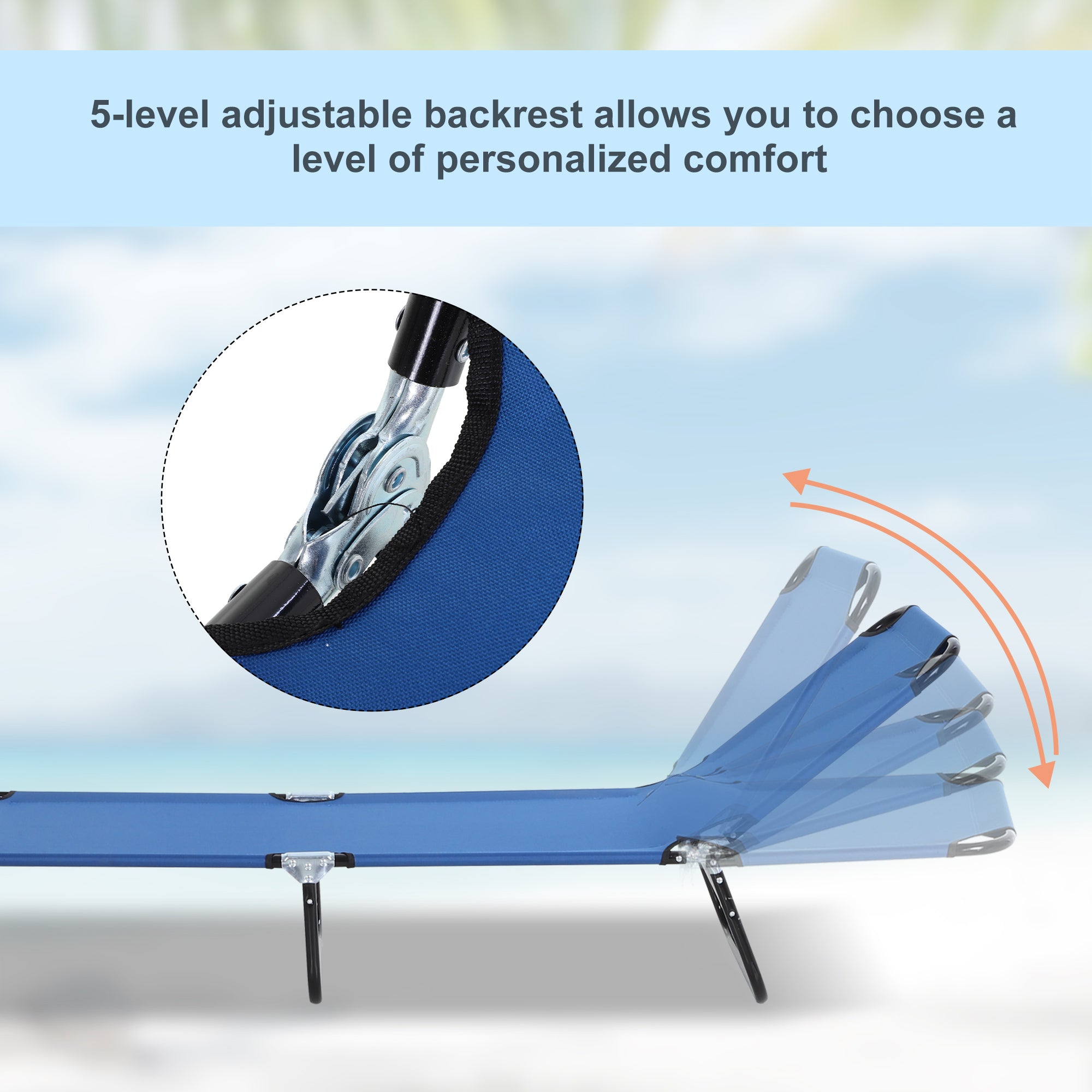 Folding Chaise Lounge Pool Chairs, Outdoor Sun Tanning Chairs with 5-Level Reclining Back, Steel Frame for Beach, Yard, Patio, Blue