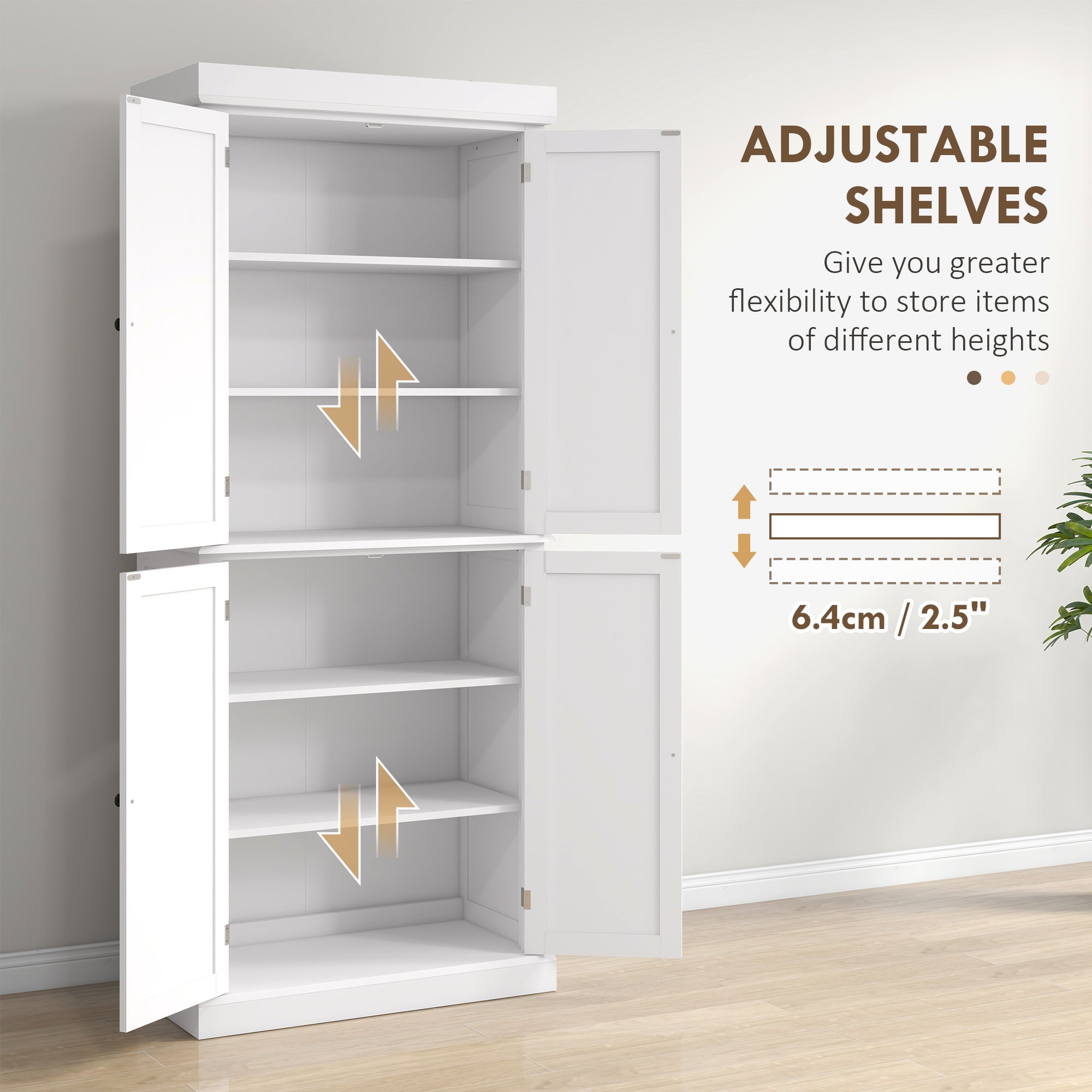 72" Kitchen Cabinet, Pantry Storage Cabinet with Doors and Shelves, Freestanding Food Pantry Cabinet, White