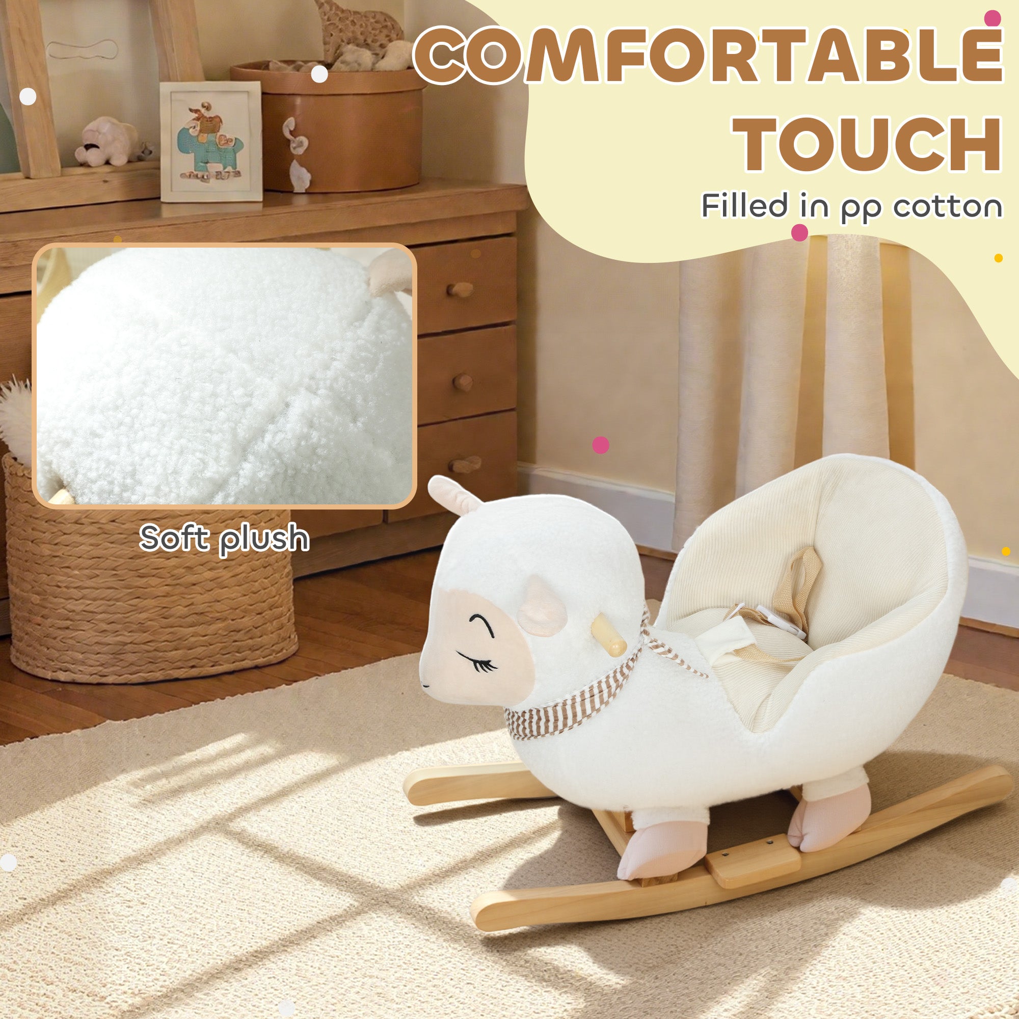 Baby Rocking Horse, Sheep Rocking Horse with Lullaby Song for Toddlers 18–36 Months, White