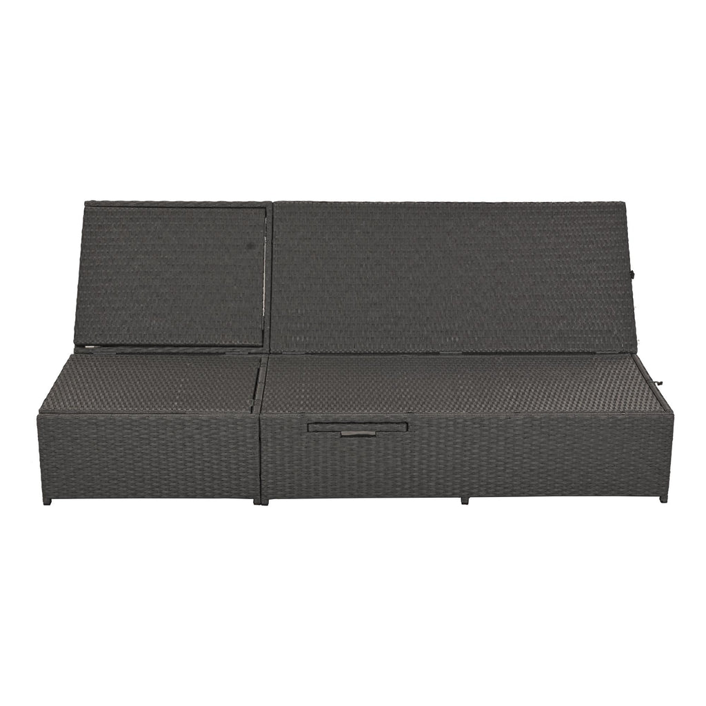 Outdoor Patio Sunbed with Adjustable Backrest & Side Tray, Wicker Rattan Lounger with Thick Cushion, 47" L x 29.5" W x 15" H, Gray