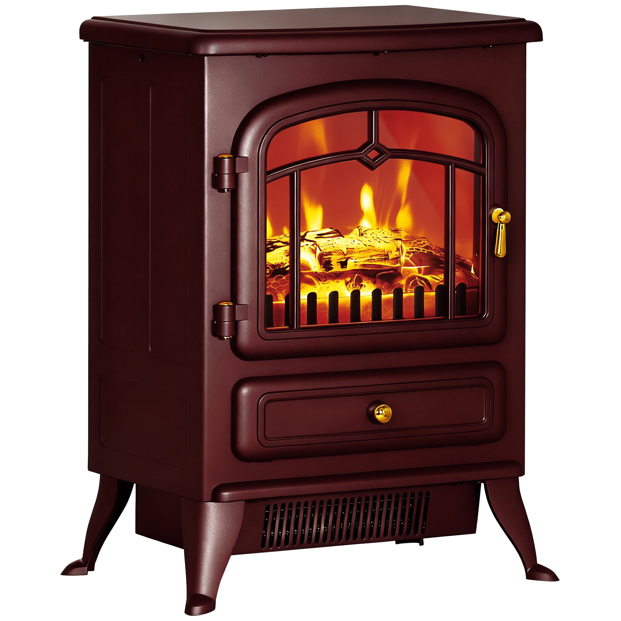 22" Electric Fireplace Heater, Freestanding Fire Place Stove with Realistic LED Flames and Logs, and Overheating Protection, 725W/1450W, Red