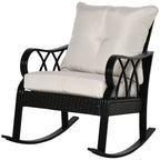 Outdoor Wicker Rocking Chair with Padded Cushions, Aluminum Furniture Rattan Porch Rocker Chair w/ Armrest for Garden, Patio, and Backyard, Khaki