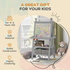 Double Sided Easel for Kids, Standing Toddler Easel with Paper Roll, Magnetic Whiteboard, Chalkboard & Storage, Gray