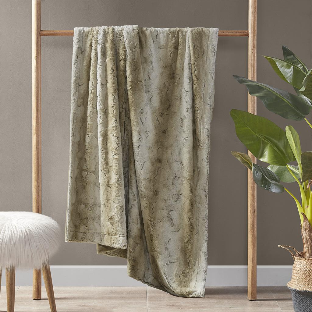 Luxuriously Soft Oversized Faux Fur Throw Blanket with Faux Mink Reverse, Machine Washable, OEKO-TEX Certified, 70" L x 60" W x 0.25" H, Sand