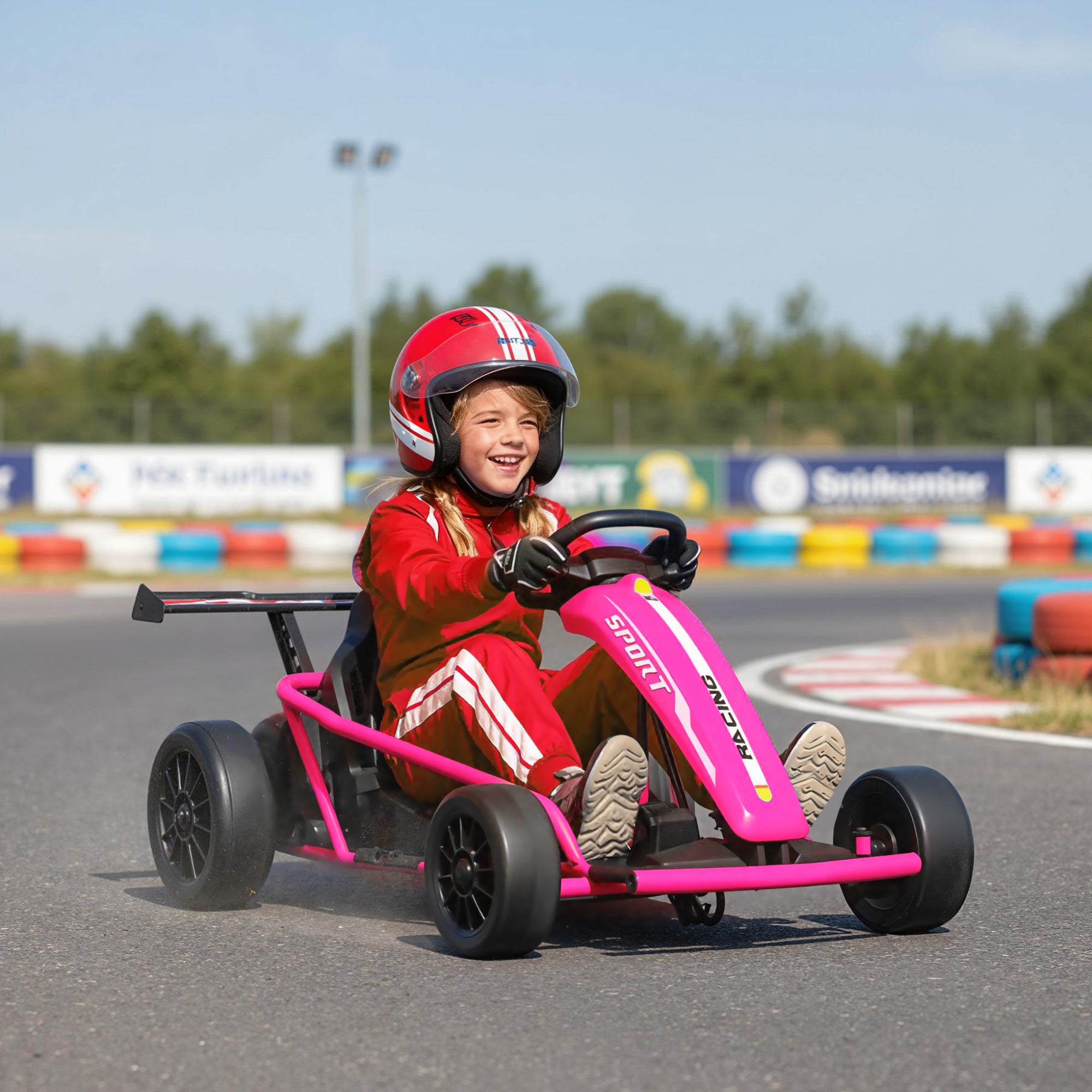 24V 7AH Kids Electric Go Kart, 8.1 MPH Battery Powered Drift Kart with Dual Motors, Soft Start for 8-12 Years, Pink