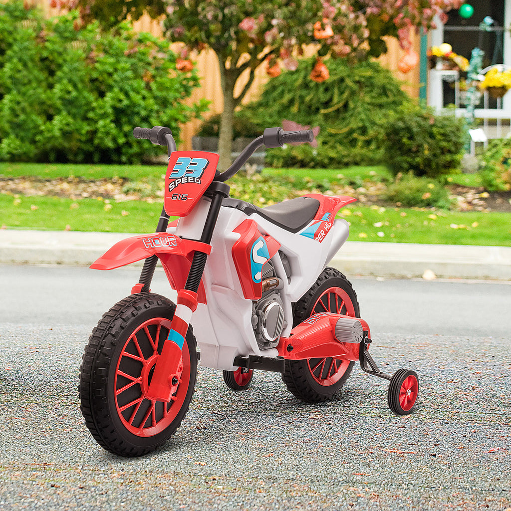 12V Electric Kids Ride On Dirt Bike Motorcycle Toy w/ Training Wheels, Red