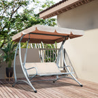 3-Seat Outdoor Porch Swing Chair, Patio Swing Glider with Adjustable Canopy, Breathable Seat, and Steel Frame for Garden, Poolside, Backyard, Beige