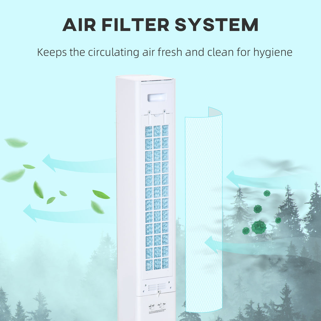 42" 3-In-1 Air Cooler, 52° Oscillating Portable Swamp Cooler with Humidifier, 3 Modes, 3 Speeds, 12H Time, White