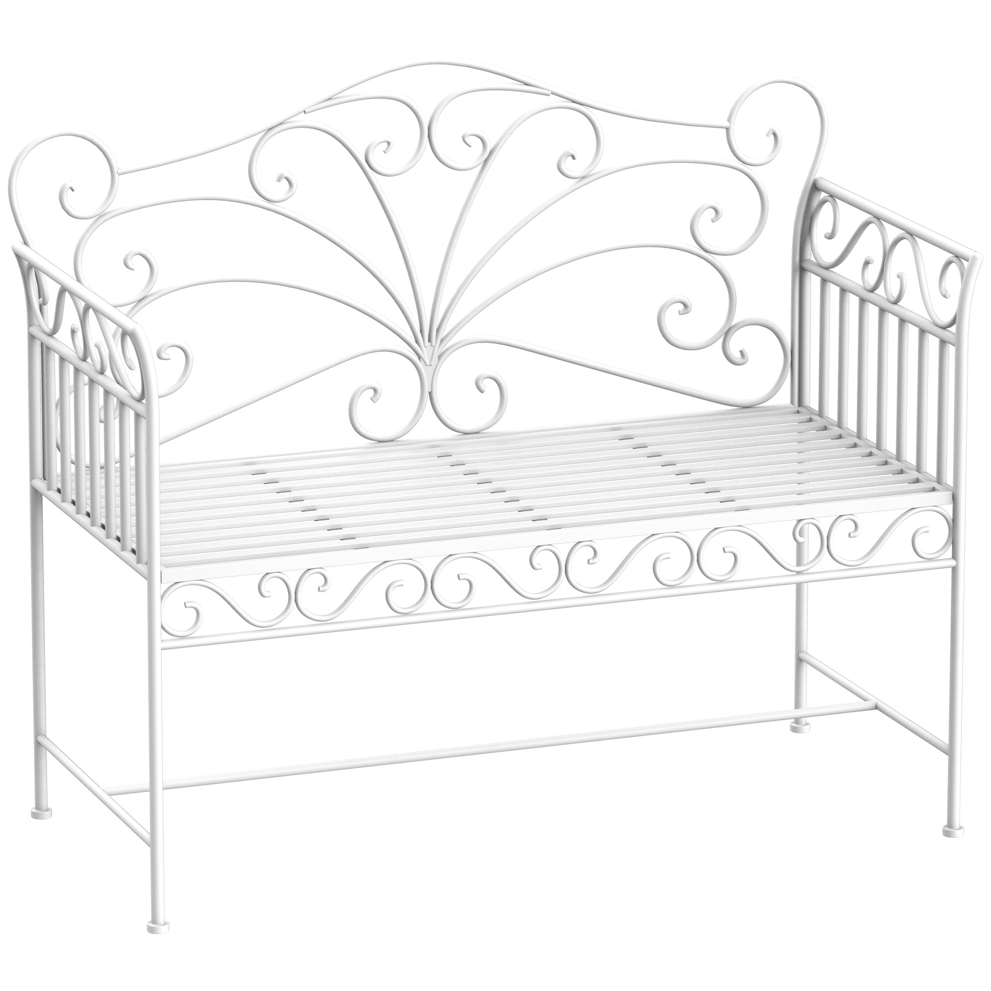 43" Garden Bench, Outdoor Patio Bench with Armrests, Metal Porch Bench for Backyard, Poolside, Lawn, Cream White