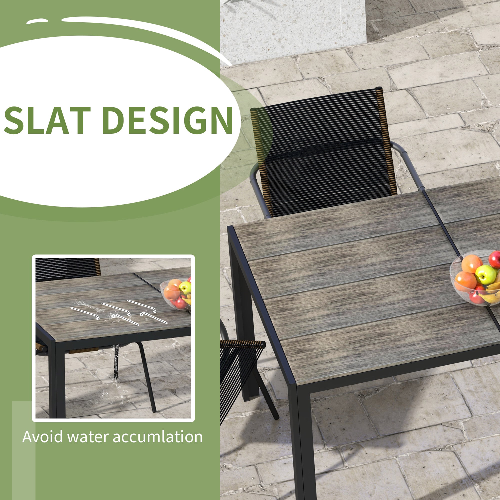 Patio Table for 6 with Aluminum Frame, Faux Wood Tabletop, Rectangular Outdoor Table for Backyard, Lawn, Balcony, Gray