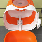 Dome Covered Cat Litter Box with Lid, White and Orange