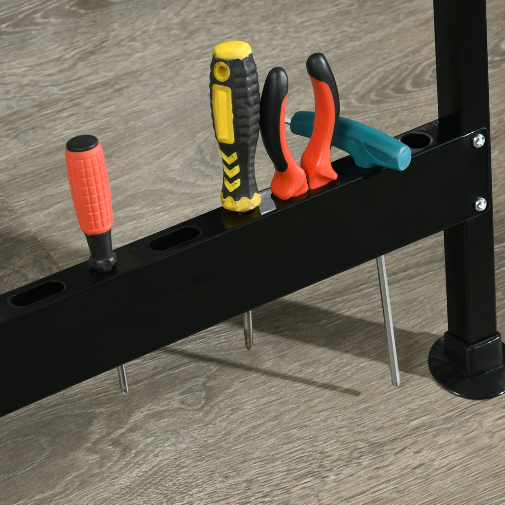 Work Bench Tool Stand with Adjustable Height and Angle, Carpenter Saw Table with 4 Clamps, Steel Frame, 220lbs Capacity