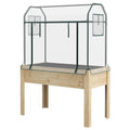 Raised Garden Bed with Plastic Greenhouse Cover Outdoor Planter Box for Herbs and Vegetables, 45x24x65 inch Natural
