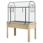 Raised Garden Bed with Plastic Greenhouse Cover Outdoor Planter Box for Herbs and Vegetables, 45x24x65 inch Natural