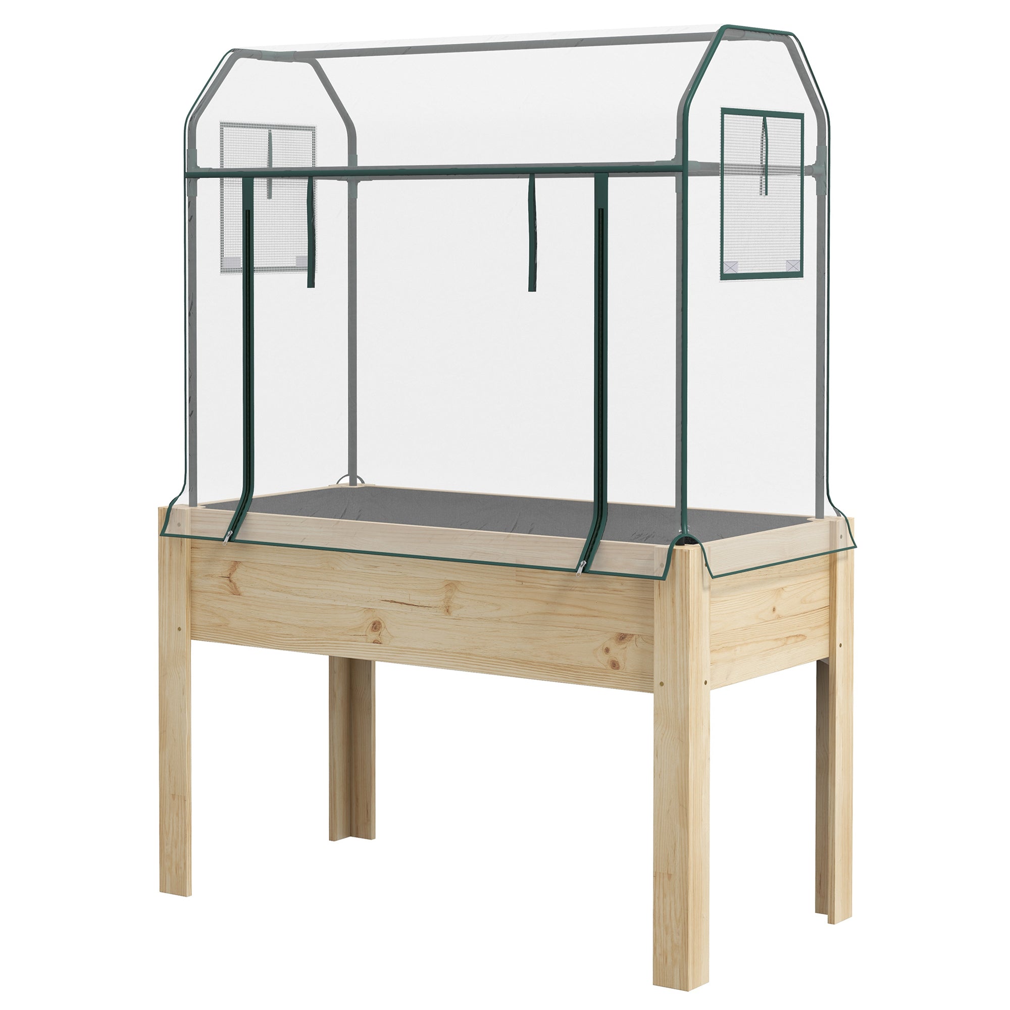 Raised Garden Bed with Plastic Greenhouse Cover Outdoor Planter Box for Herbs and Vegetables, 45x24x65 inch Natural