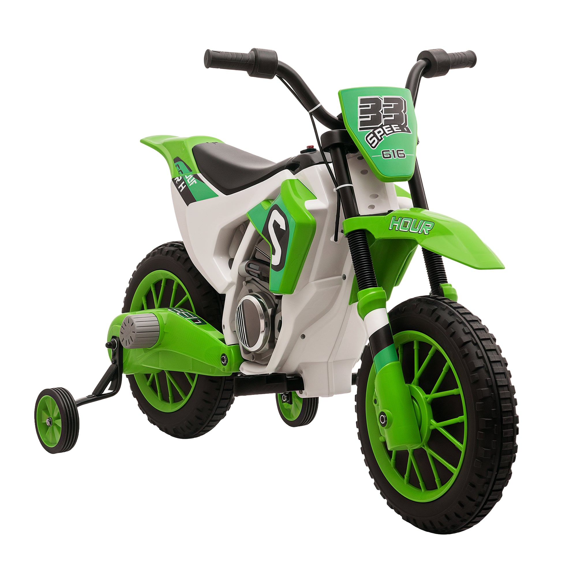 12V Kids Motorcycle w/ Treaded Tires, 5mph Top Speed Electric Bike for Kids, Ride On Motorcycle w/ Training Wheels, Battery Charger, Spring Suspension, Green
