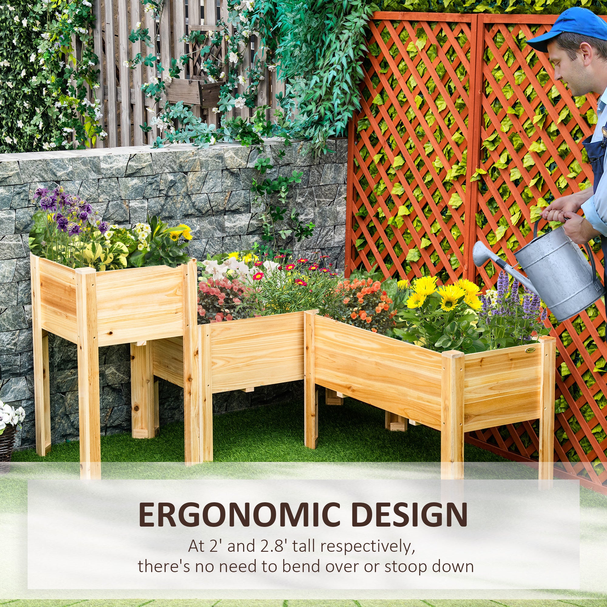Raised Garden Bed Set of 3, Wooden Elevated Planter Box with Legs and Bed Liner, for Backyard and Patio to Grow Vegetables, Herbs, and Flowers, Natural