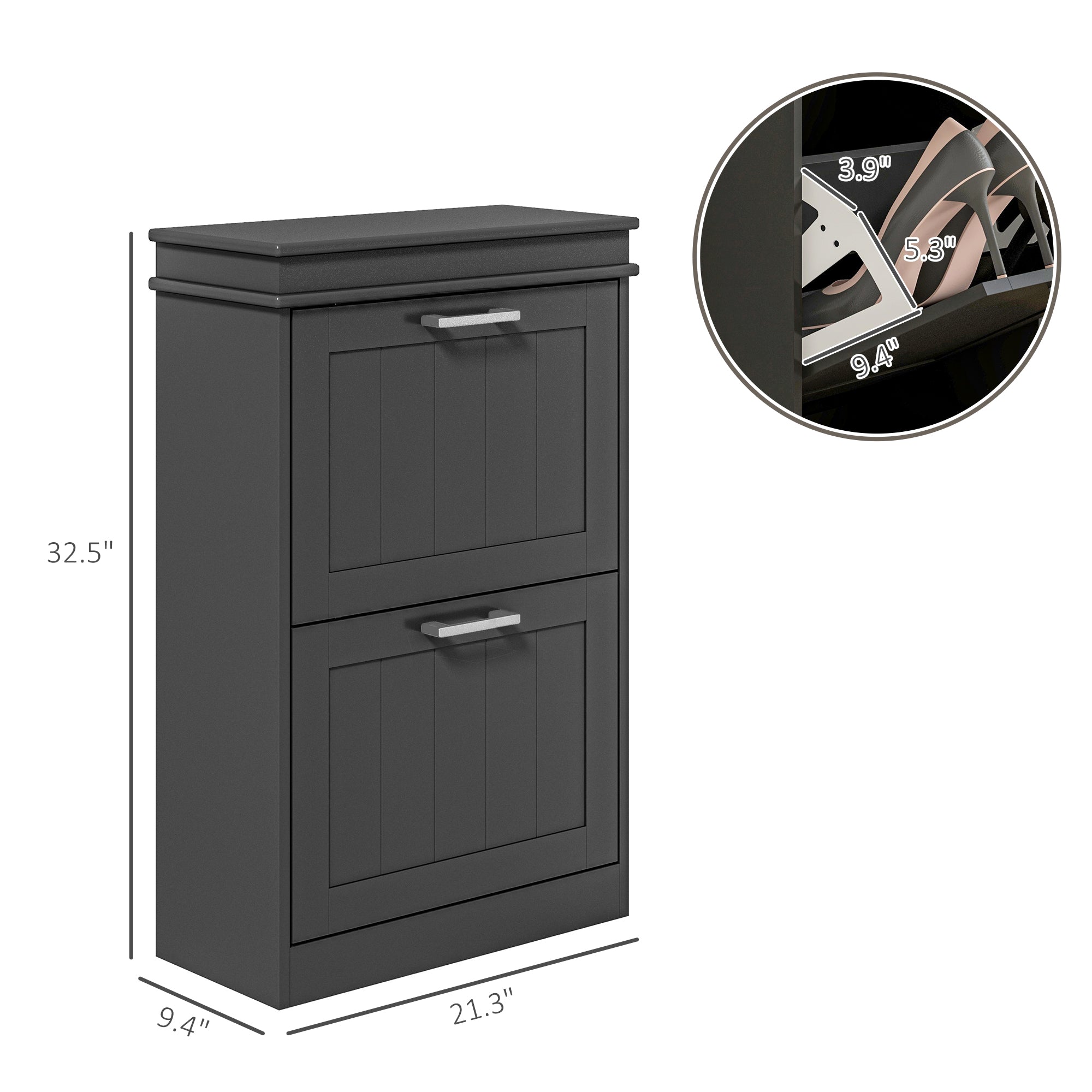 Modern Shoe Storage Cabinet with 2 Flip Drawers for 10 Pairs, Narrow Shoe Organizer for Entryway, Hallway, Black