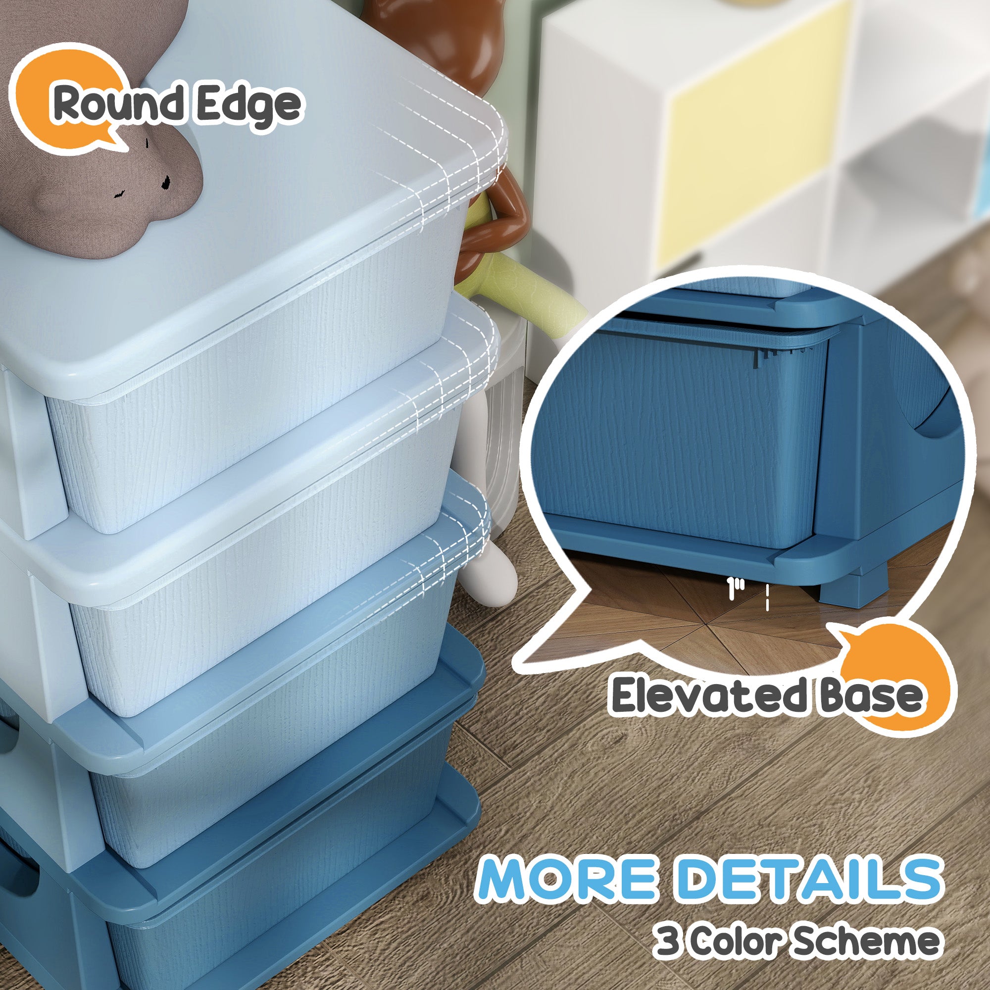 30" 4 Tier Kids Storage Unit Dresser Tower w/ 4 Drawers, Blue