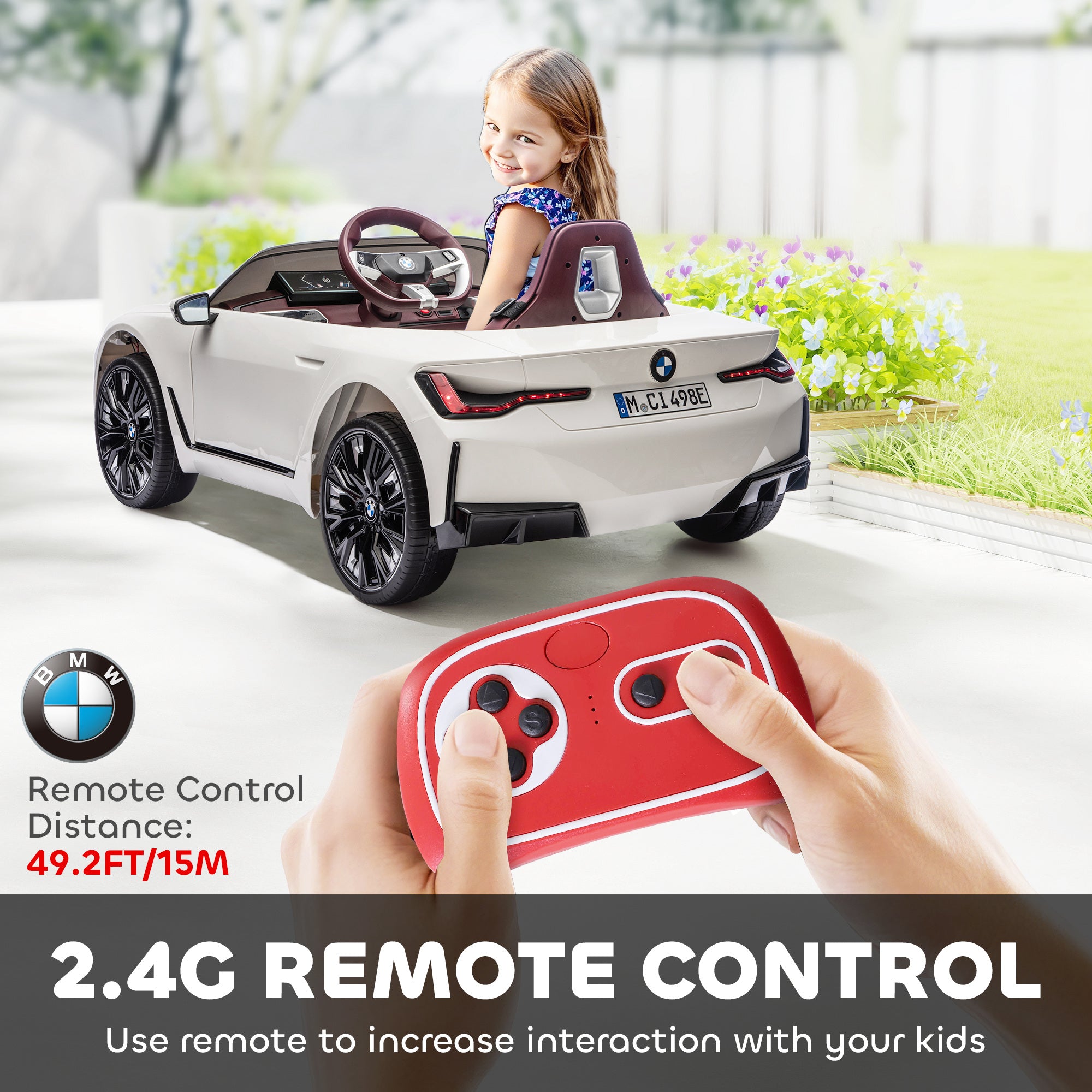 12V Electric Car for Kids with 2.4G Remote Control, Suspension, White
