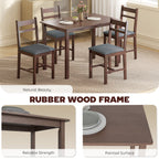 5-Piece Solid Wood Dining Table Set for 4, Farmhouse Kitchen Table with Upholstered Chairs for Dining Room, Walnut