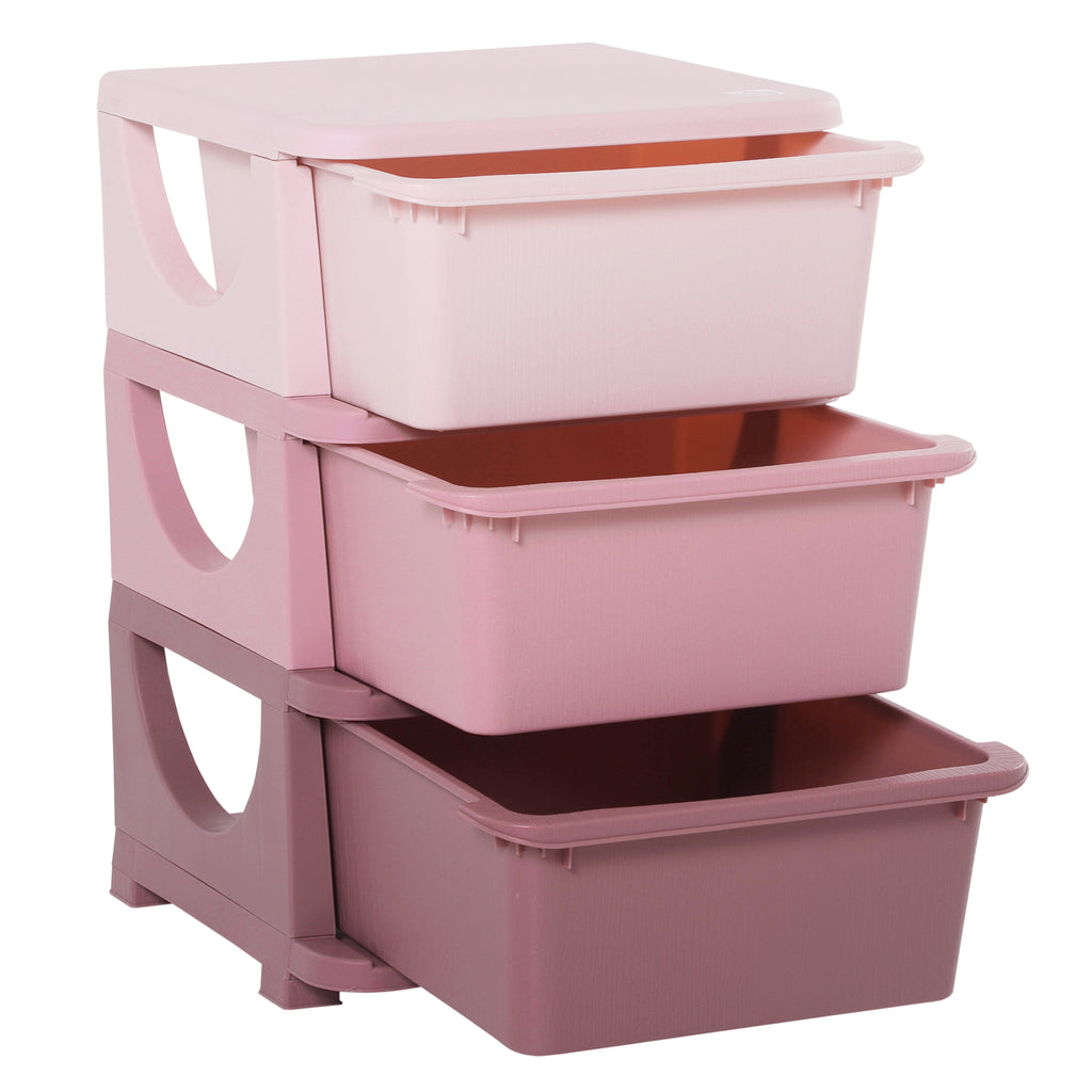 3 Drawers Kids Storage Unit, 3 Tier Stackable Toy Organizers and Storage Chest for Bedroom, Nursery, Playroom, Living Room, Boys, Girls, Toddlers, Pink