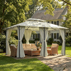 10' x 13' Patio Gazebo, Outdoor Gazebo Canopy Shelter with Curtains, Vented Roof, Steel Frame for Garden, Lawn, Backyard and Deck, Cream White