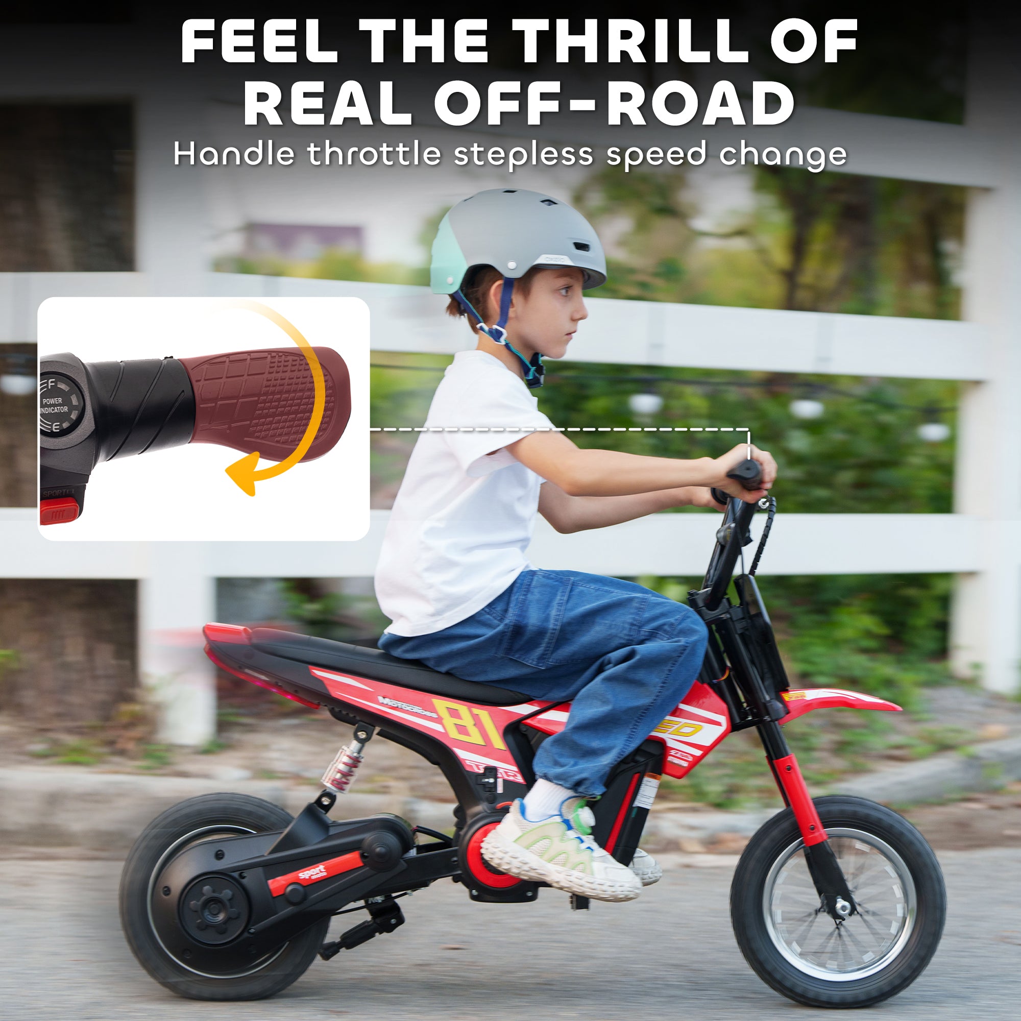 24V Kids Motorcycle, Electric Dirt Bike with 250W Motor, Up to 9.9 MPH, 12" Inflatable Tires and Rear Suspension, Red