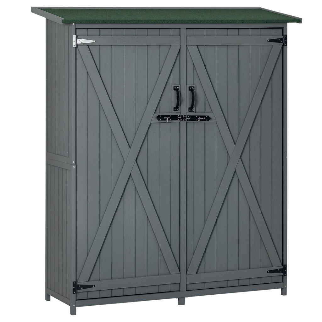 Outdoor Storage Cabinet Wooden Garden Shed Utility Tool Organizer with Waterproof Asphalt Rood, Lockable Doors, 3 Tier Shelves for Lawn, Backyard, Gray