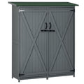 Outdoor Storage Cabinet Wooden Garden Shed Utility Tool Organizer with Waterproof Asphalt Rood, Lockable Doors, 3 Tier Shelves for Lawn, Backyard, Gray