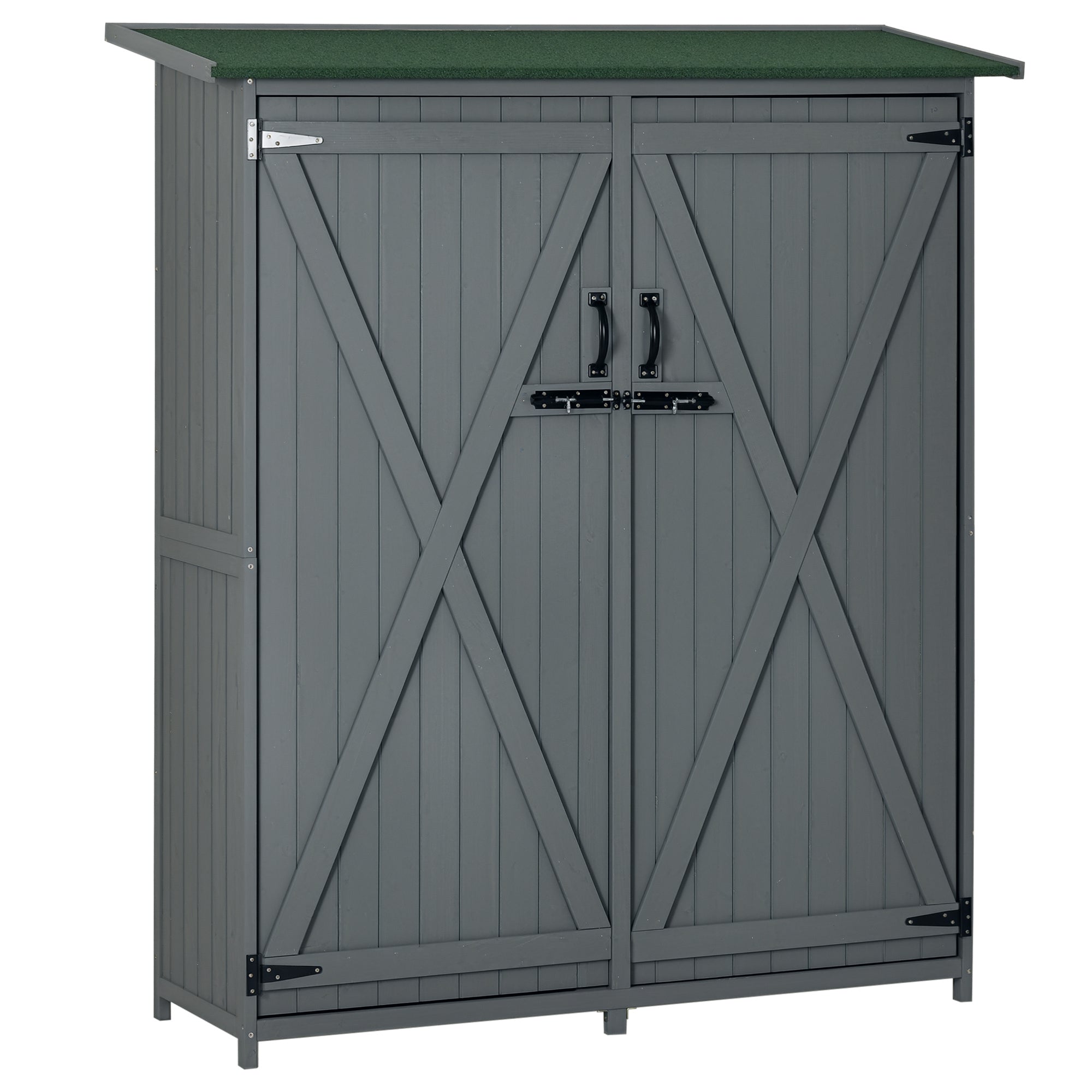 Outdoor Storage Cabinet Wooden Garden Shed Utility Tool Organizer with Waterproof Asphalt Rood, Lockable Doors, 3 Tier Shelves for Lawn, Backyard, Gray