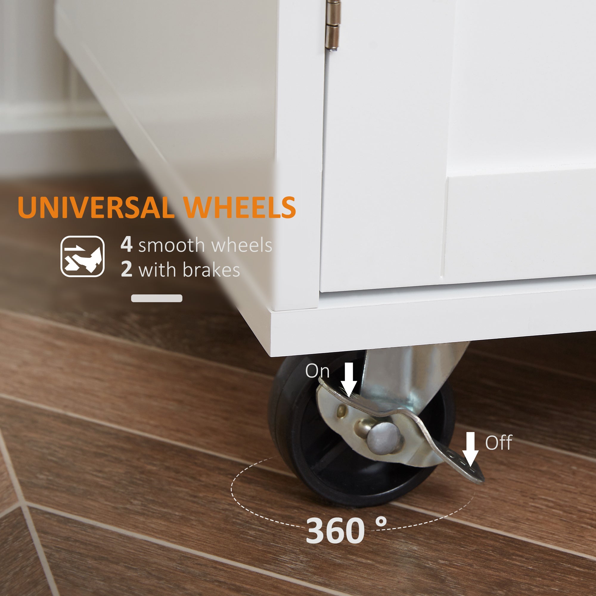 Kitchen Island Cart, Rolling Island Table with Solid Wood Top, Trolley Cart with Drawer, Storage Cabinet & Towel Rack, White