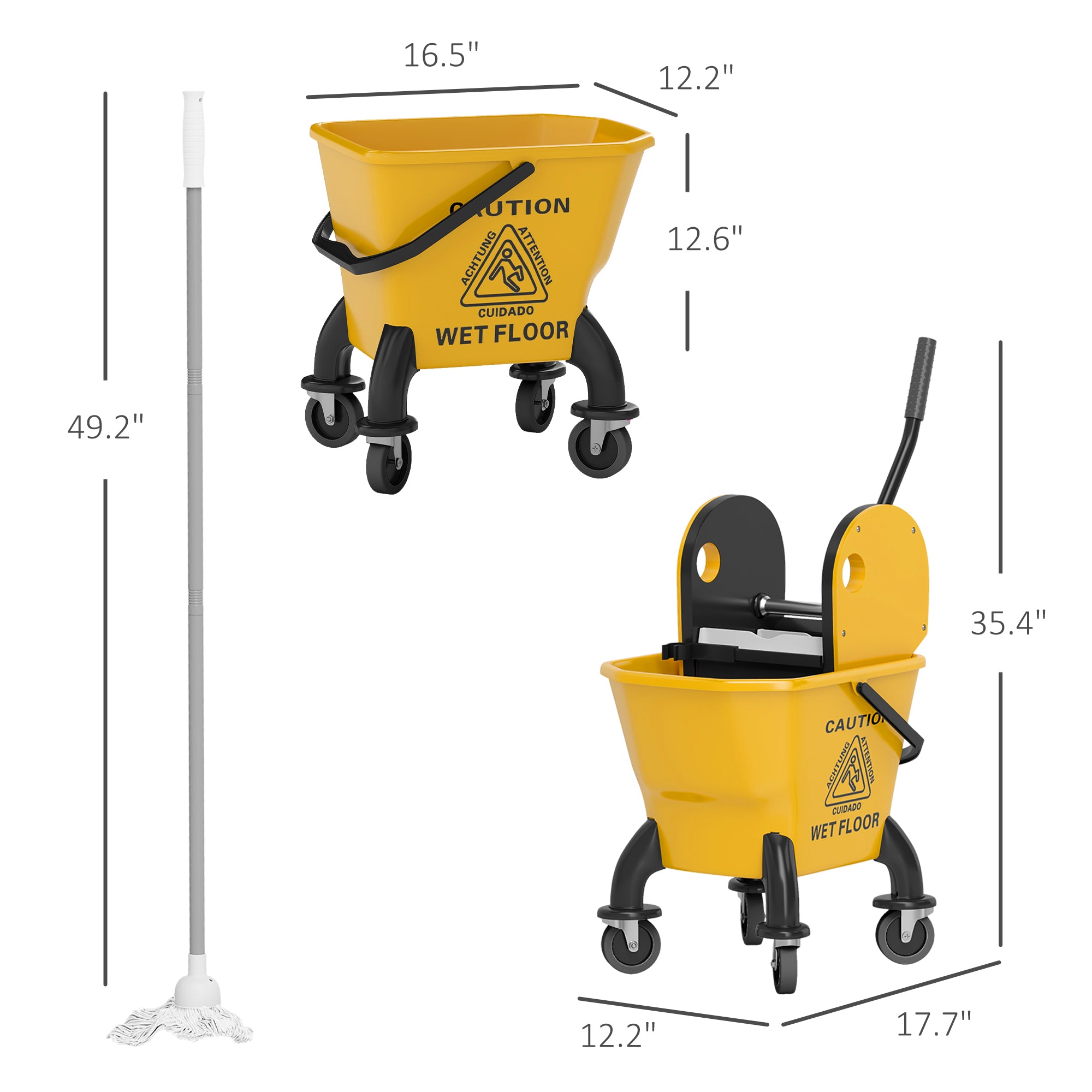 Mop Bucket with Wringer on Wheels for Floor Cleaning, 27.5 Quart Down Press Wringer with Handle and Mop, Yellow