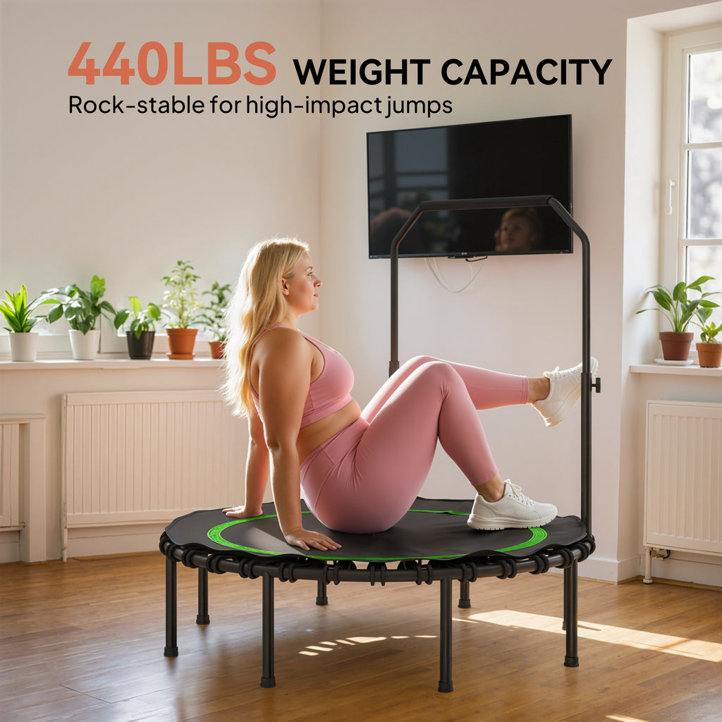 48" Rebounder Trampoline for Adults, Foldable Mini Trampoline with Adjustable Handle Bar for Indoor Outdoor, Green