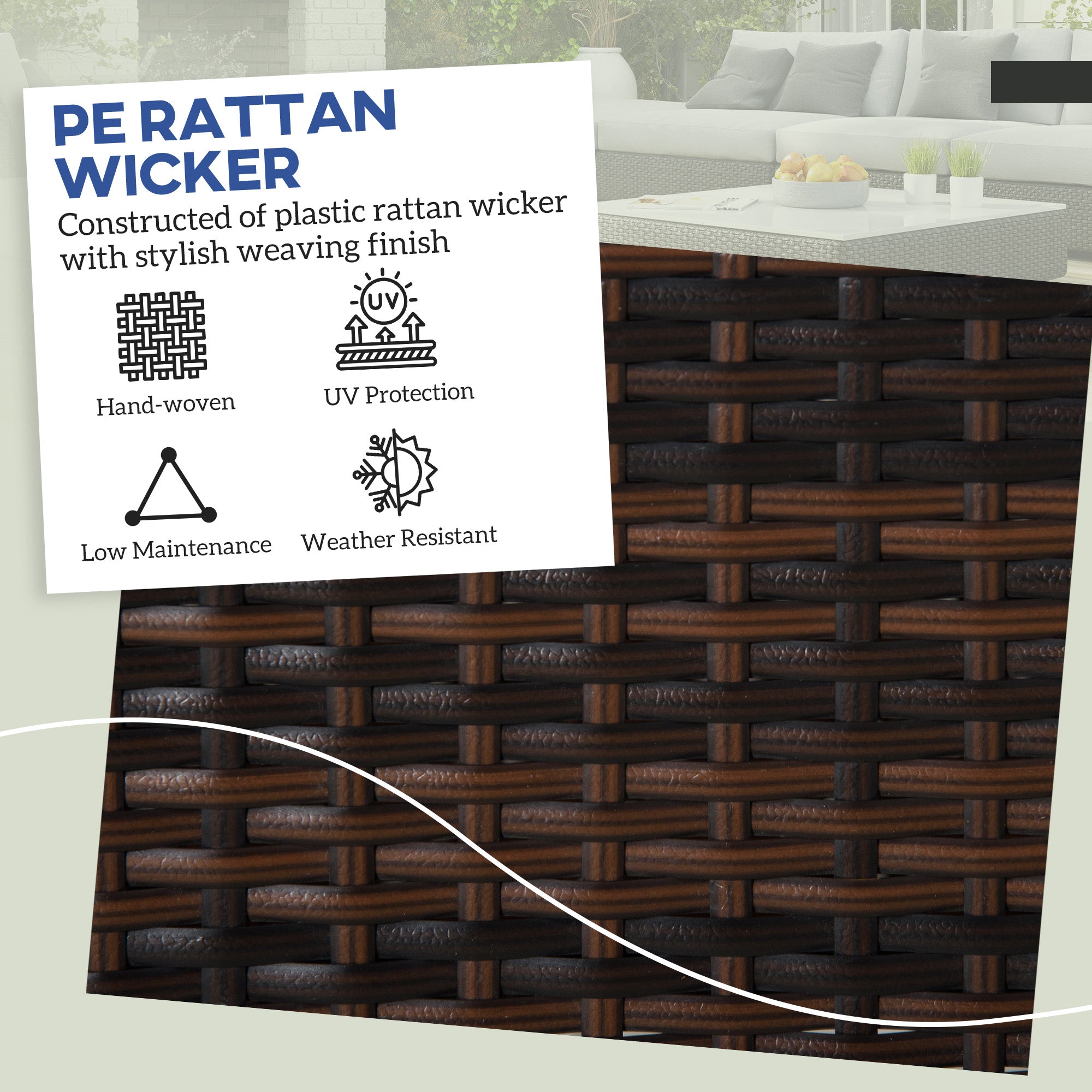 2 Piece Wicker Outdoor Ottomans with Cushions, Rattan Ottoman Footrest and Side Table for Patio, Yard, Poolside, Beige