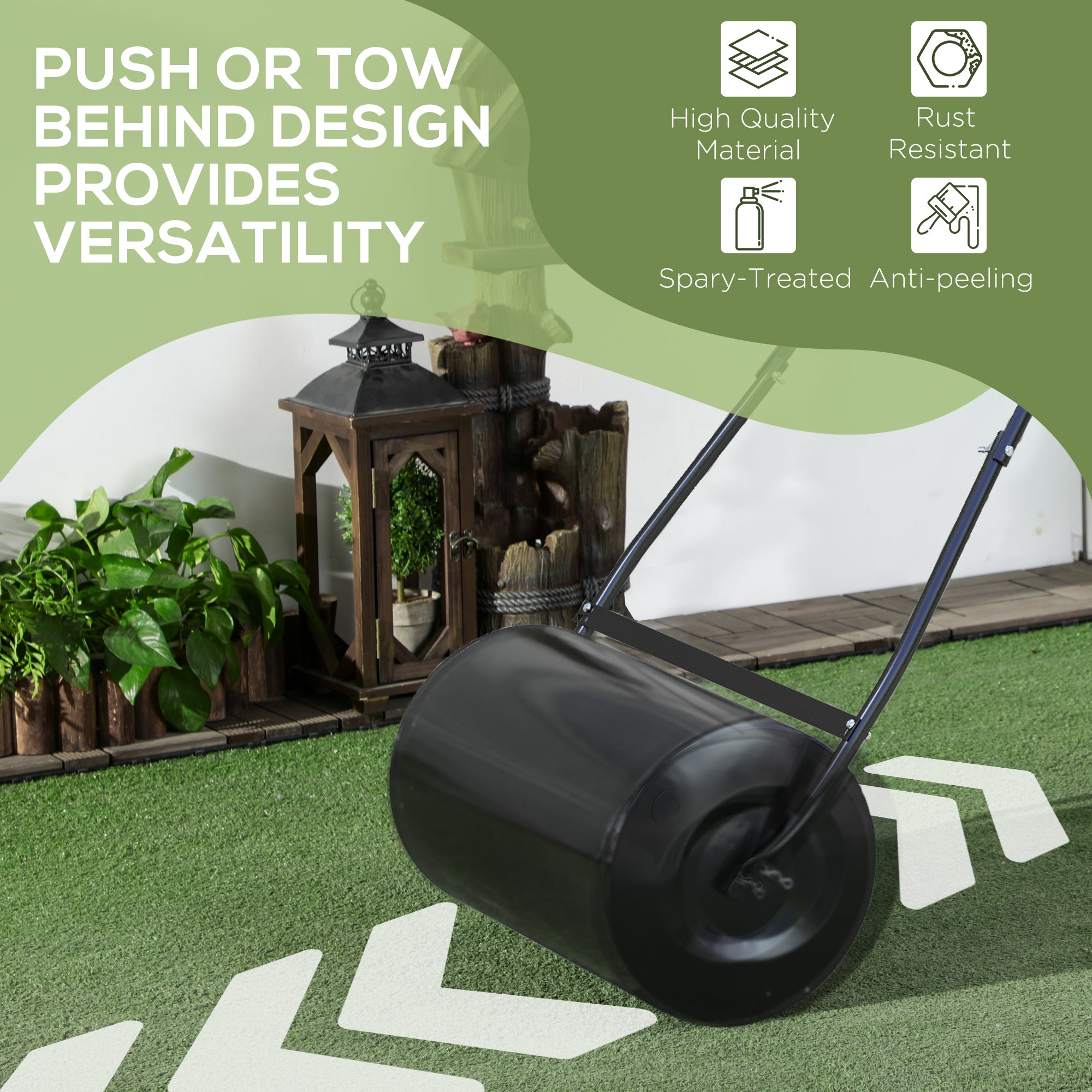 38L Heavy Duty Push/Tow Behind Lawn Roller, U-handle Garden Roller Filled with Water or Sand