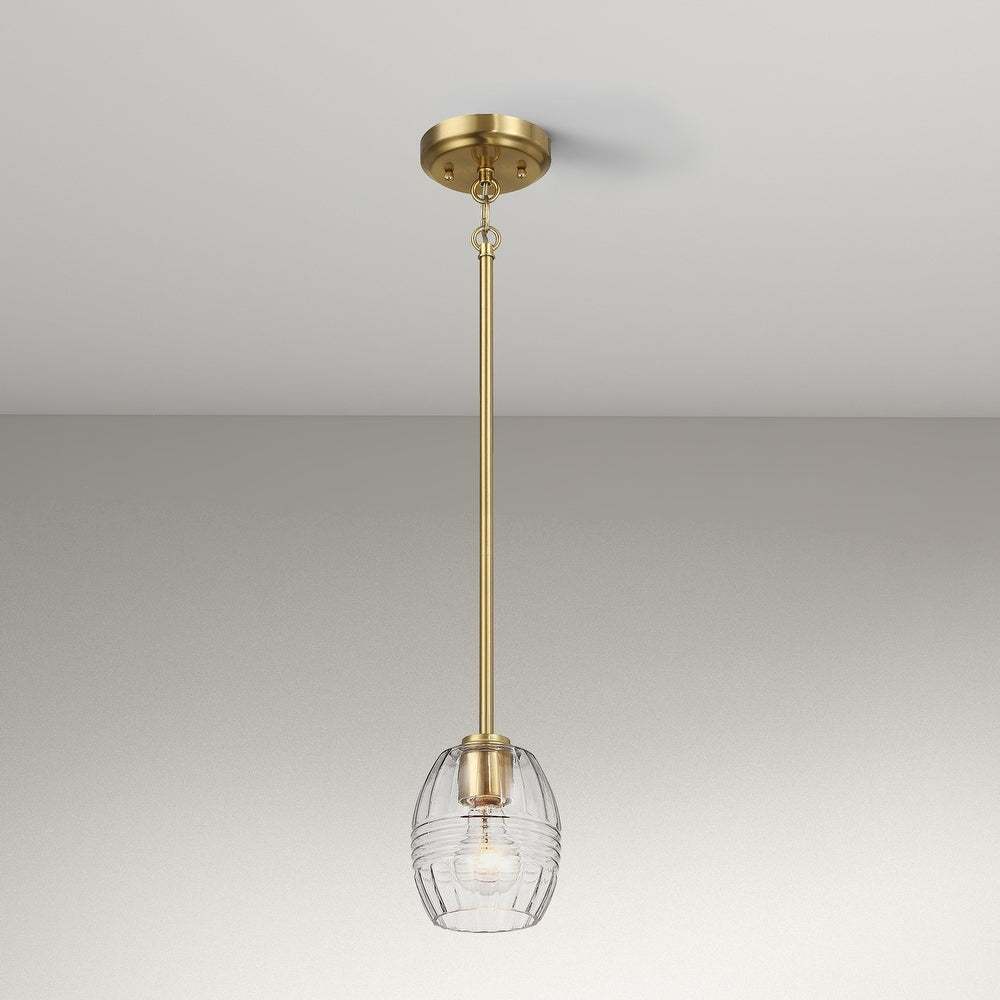 Single Pendant Chain Hanging Light with Clear Glass Shade, Satin Brass Finish, Ideal for Dining Room, Foyer, 5" L x 5" W x 7.5" H, Clear+Gold