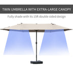 Patio Umbrella 15' Steel Rectangular Outdoor Double Sided Market with base, UV Sun Protection & Easy Crank for Deck Pool Patio, Coffee