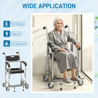 3-in-1 Shower Commode Wheelchair, Accessible Transport Commode Medical Rolling Chair, Black