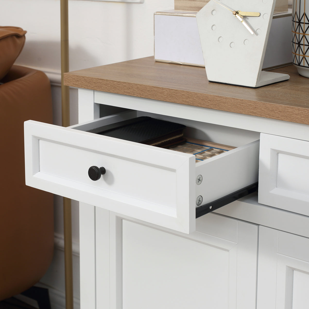 Sideboard Buffet Cabinet, Coffee Bar Cabinet with 2 Drawers and Double Door Cupboard for Kitchen, Living Room, Entryway, White