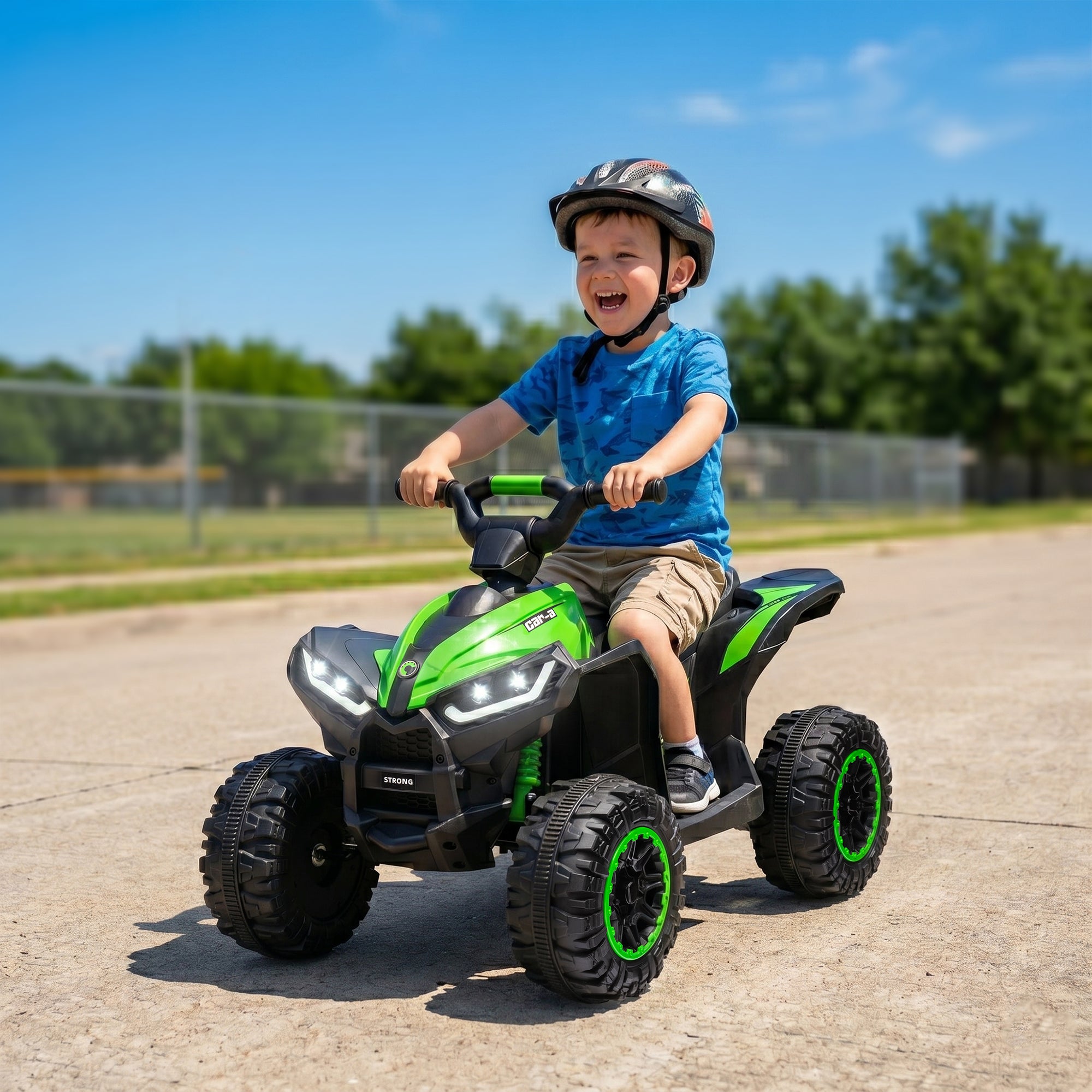 Kids ATV 4 Wheeler, 12V Kids Ride On Toy with Dual Motors, High & Low Speed, Music, Headlights, Up to 3.7 MPH, Green
