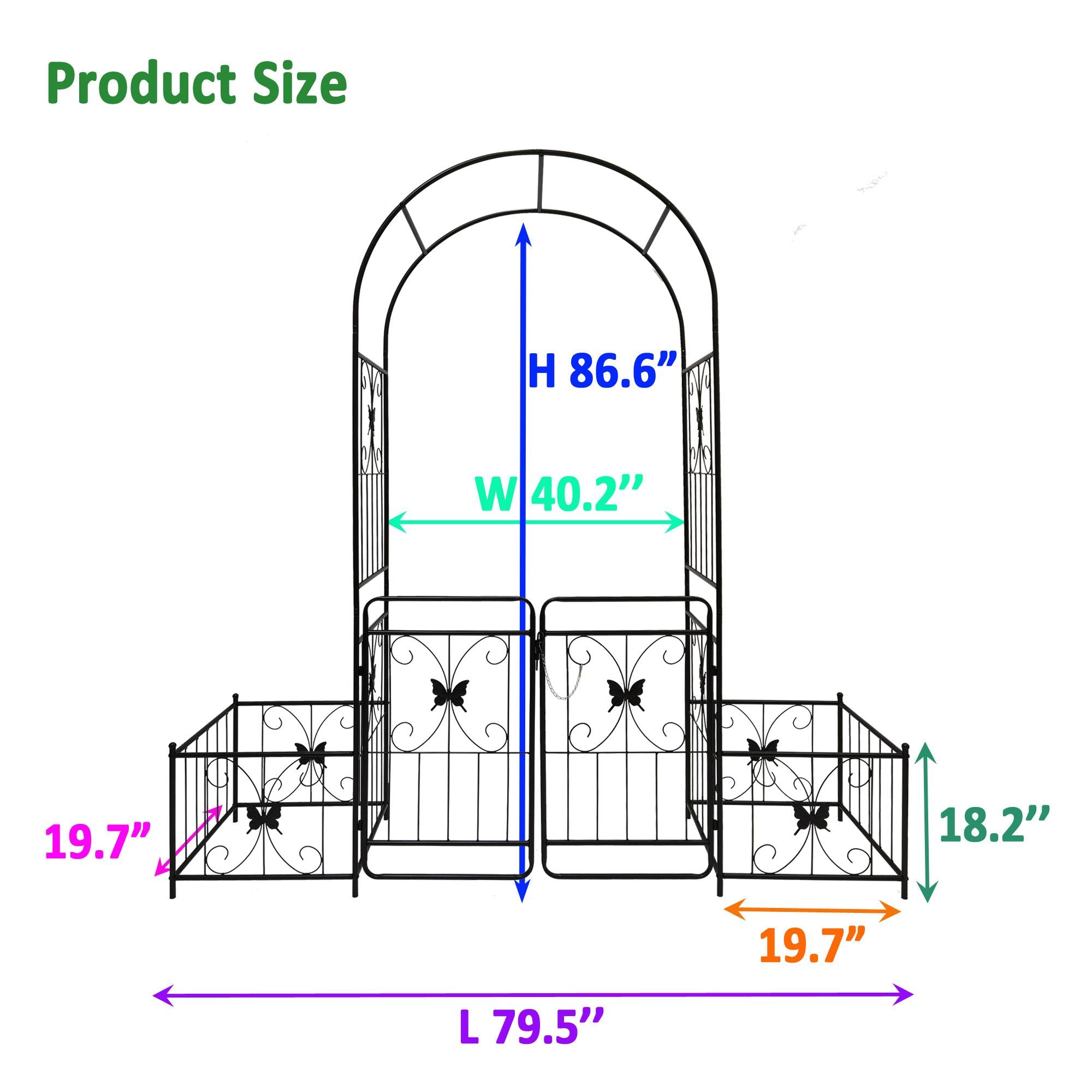 Anti-Rust Coating Metal Garden Arch with Double Gate, Easy Assembled Climbing Plants Support, 79.5" L x 20" W x 86.5" H, Black
