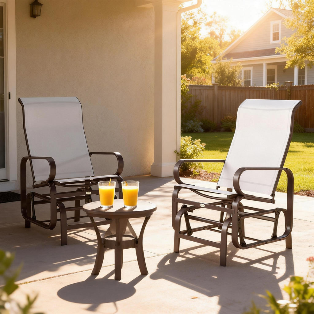 Gliding Lounger Chair Set of 2, Single Rockers with Lightweight Metal & Mesh Construction, Beige