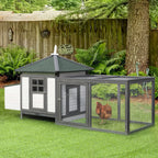 77" Wooden Chicken Coop with Nesting Box, Cute Outdoor Hen House with Removable Tray, Ramp Run, for Garden Backyard, Gray
