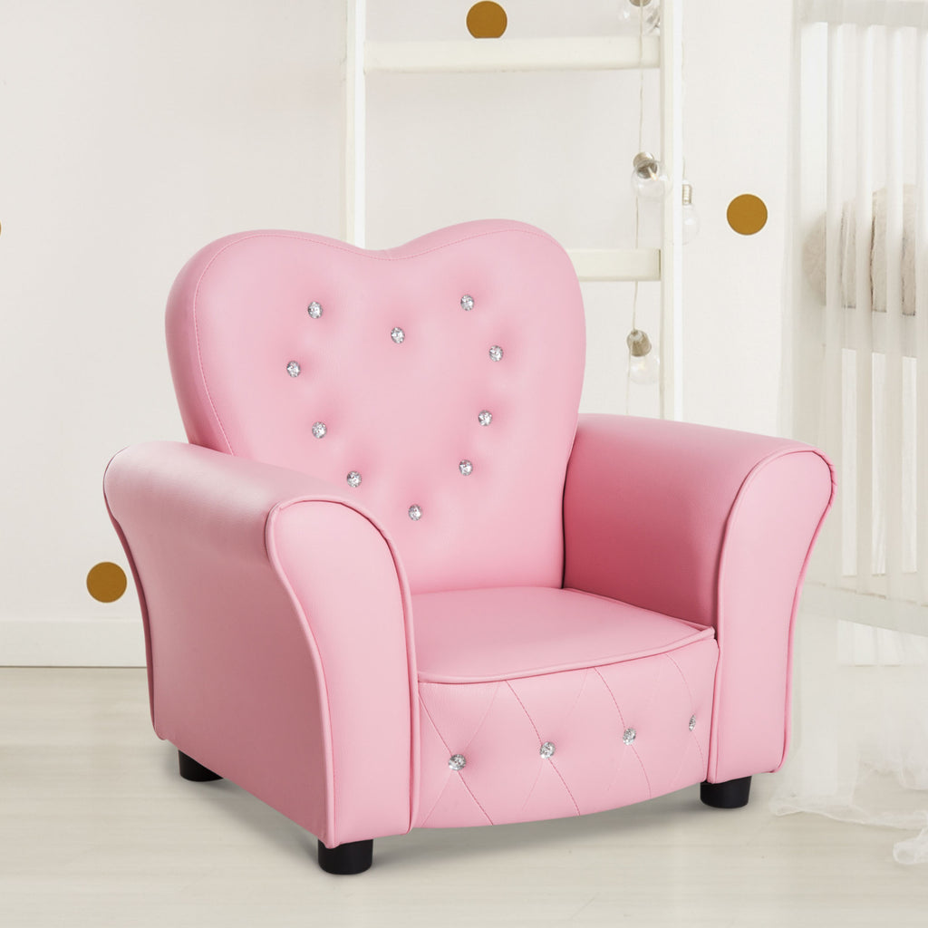 Kids Sofa Toddler Tufted Upholstered Sofa Chair Princess Couch Furniture with Diamond Decoration for Preschool Child, Pink