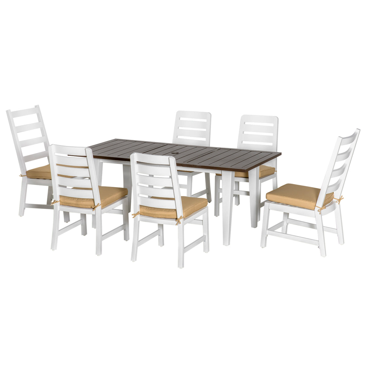 Patio Dining Set for 6, Outdoor Furniture Set with a Table & Chairs, Cushions, Umbrella Hole for Garden, Backyard, or Poolside, Beige