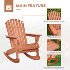 Adirondack Rocking Chair, with Slatted Wooden Design, Fanned Back, Ergonomic Armrests, & Classic Rustic Style, For Porch, Patio, Backyard, Teak